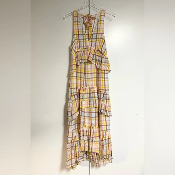 Cinq a Sept Astor Tiered Midi Dress Size 10 Plaid Pastel White Maxi NEW $465 - Picture 4 of 10